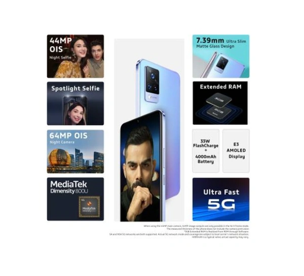 Vivo V21 5g phone | 8GB+256GB | FREE Bluetooth Headset necklace worth Rs. 1699